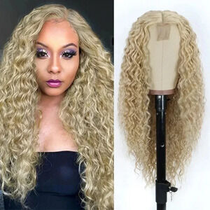 BLONDE Long Curly Wig for 26inch Synthetic Curly Wig Middle Part Wigs Hair